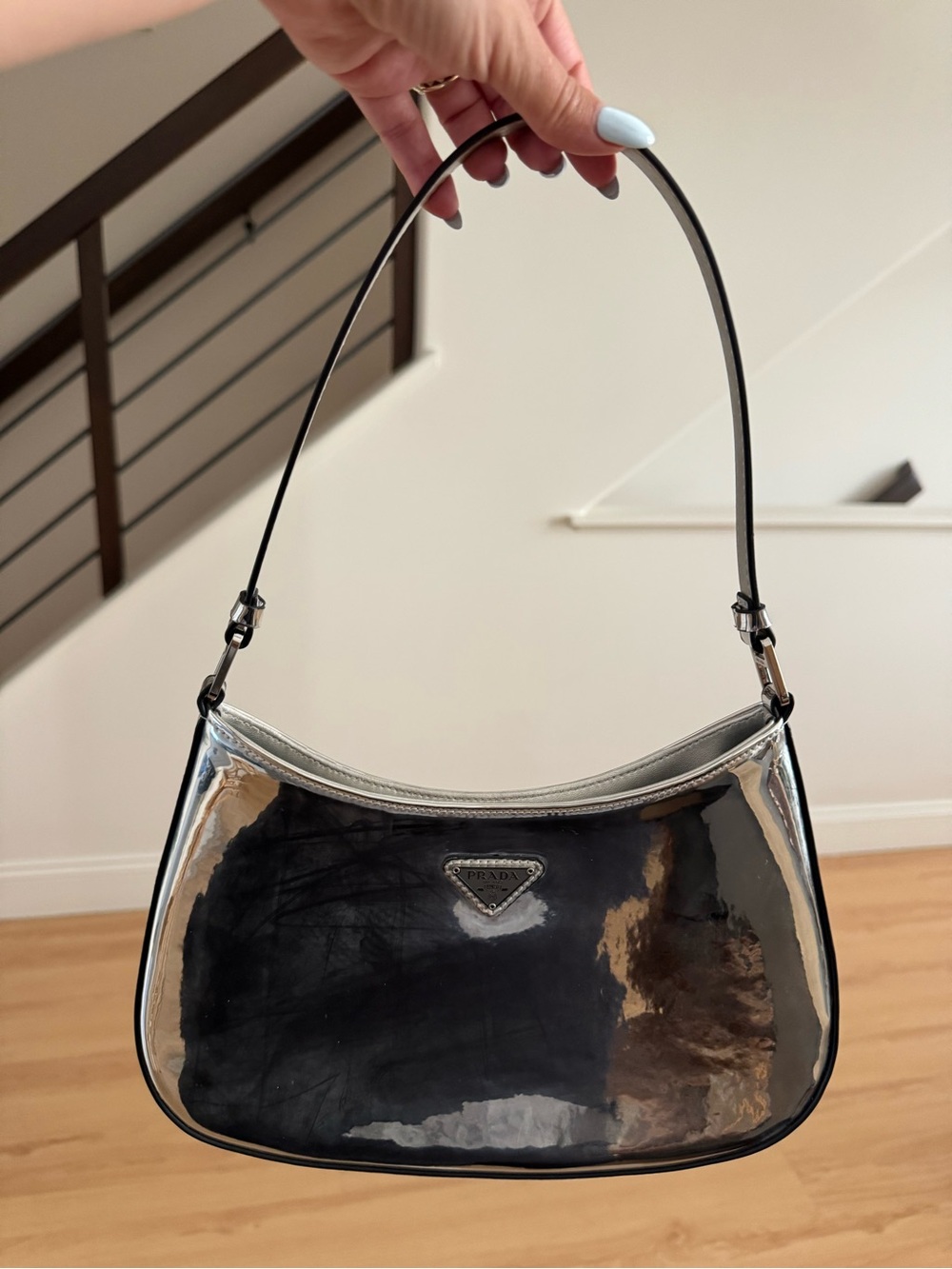 Designer Silver Patent Shoulder Bag